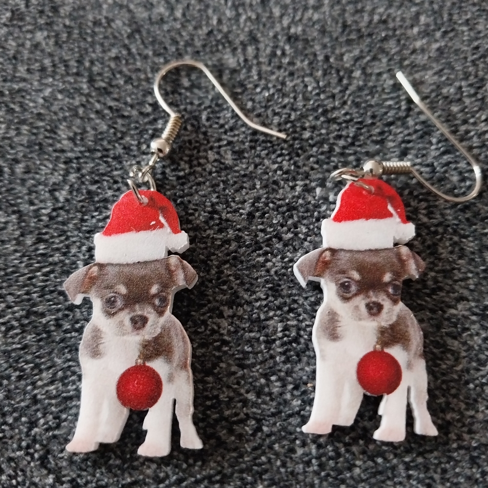Cute Christmas  Dog Earrings. Made from ac3d printer. Acrylic